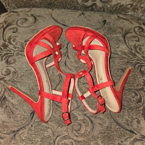 Allegra K Strappy Platform Heels Red Stiletto Heel Sandals SZ 8 - Picture 1 of 6